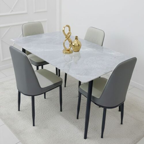 4 Seater Marble Look Ceramic Top Dining Table - Modern Heavy Duty Design for Home and Office