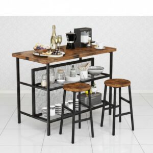 4 Seater Wood Top Industrial Dining Table - Sturdy Metal Legs for Kitchen and Dining Room