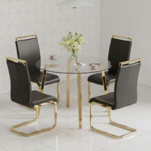 2 Seater Small Tempered Glass Dining Table - Space Saving Design with Metal Legs for Kitchen & Breakfast Nook