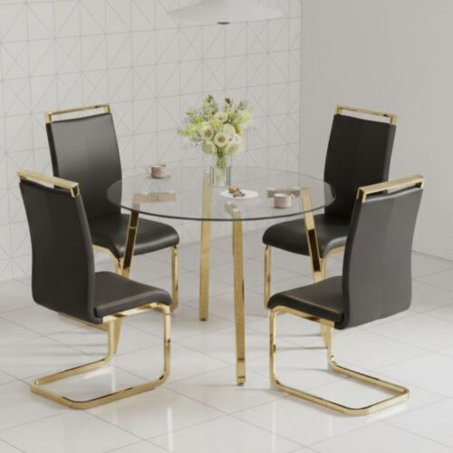 2 Seater Small Tempered Glass Dining Table - Space Saving Design with Metal Legs for Kitchen & Breakfast Nook