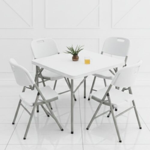 4 Seater Round Folding Dining Table - Adjustable Height for Outdoor & Indoor Use