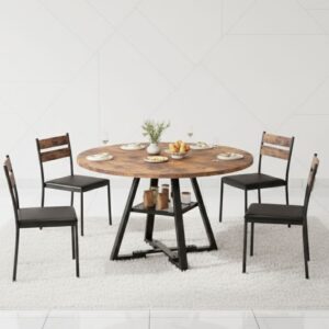4 Seater Round Industrial Dining Table - Modern Vintage Pedestal Design for Small Kitchen, Pub & Cafe
