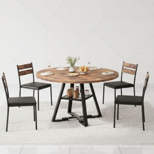 4 Seater Round Industrial Dining Table - Modern Vintage Pedestal Design for Small Kitchen, Pub & Cafe