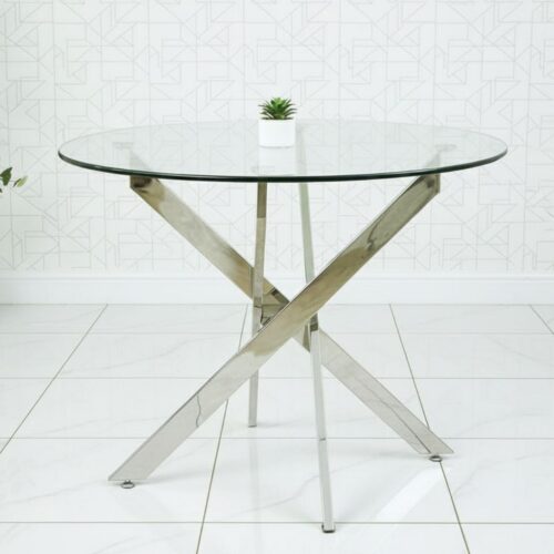 Small Glass Dining Table - Tempered Top with Stainless Steel Frame for Kitchen and Breakfast Nook