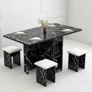 Folding Space Saving Small Dining Table - Compact Design with Removable Wheels for Home Kitchen