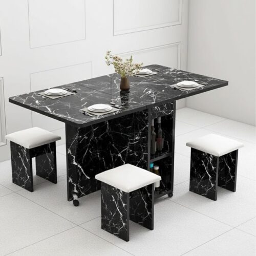 Folding Space Saving Small Dining Table - Compact Design with Removable Wheels for Home Kitchen