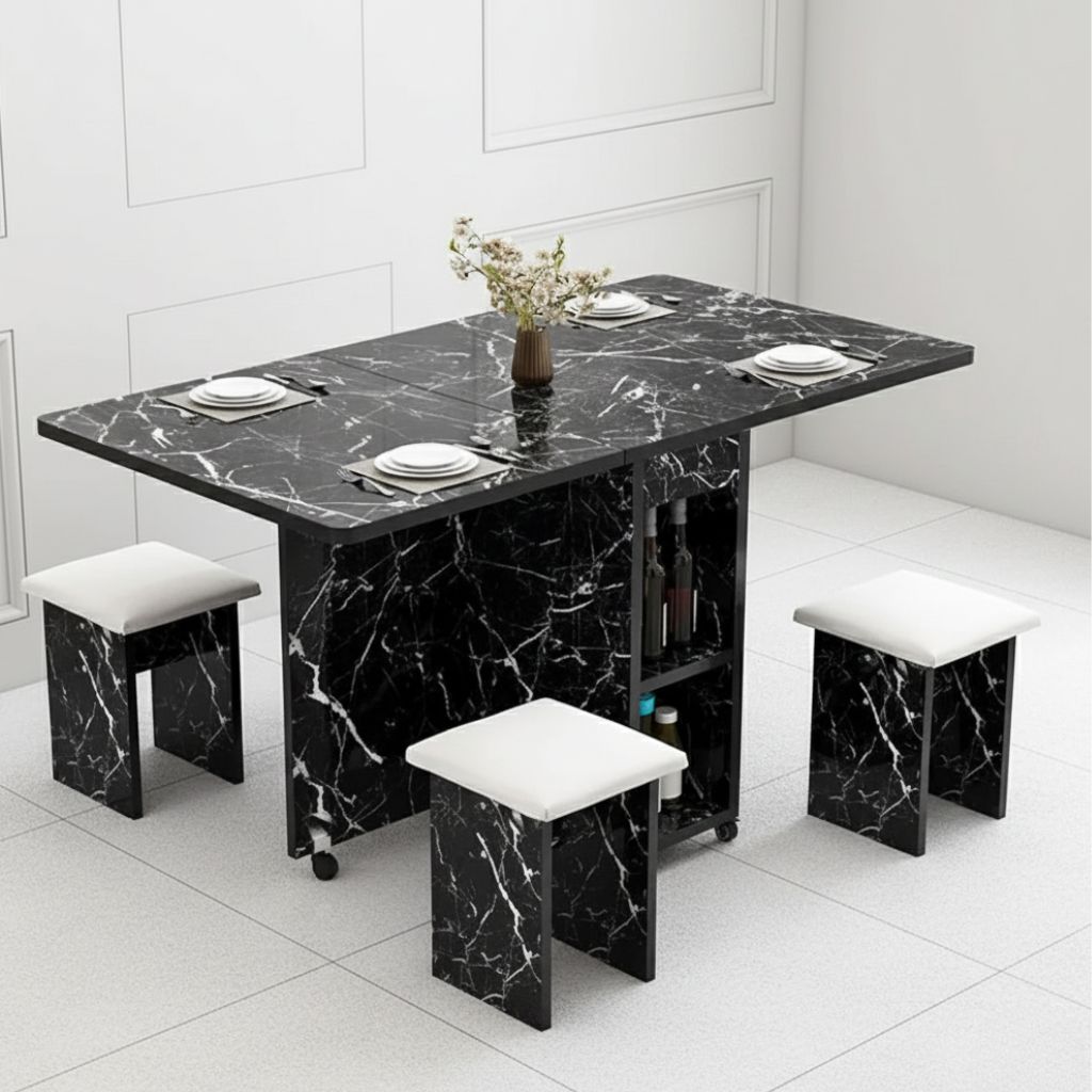 Folding Space Saving Small Dining Table - Compact Design with Removable Wheels for Home Kitchen