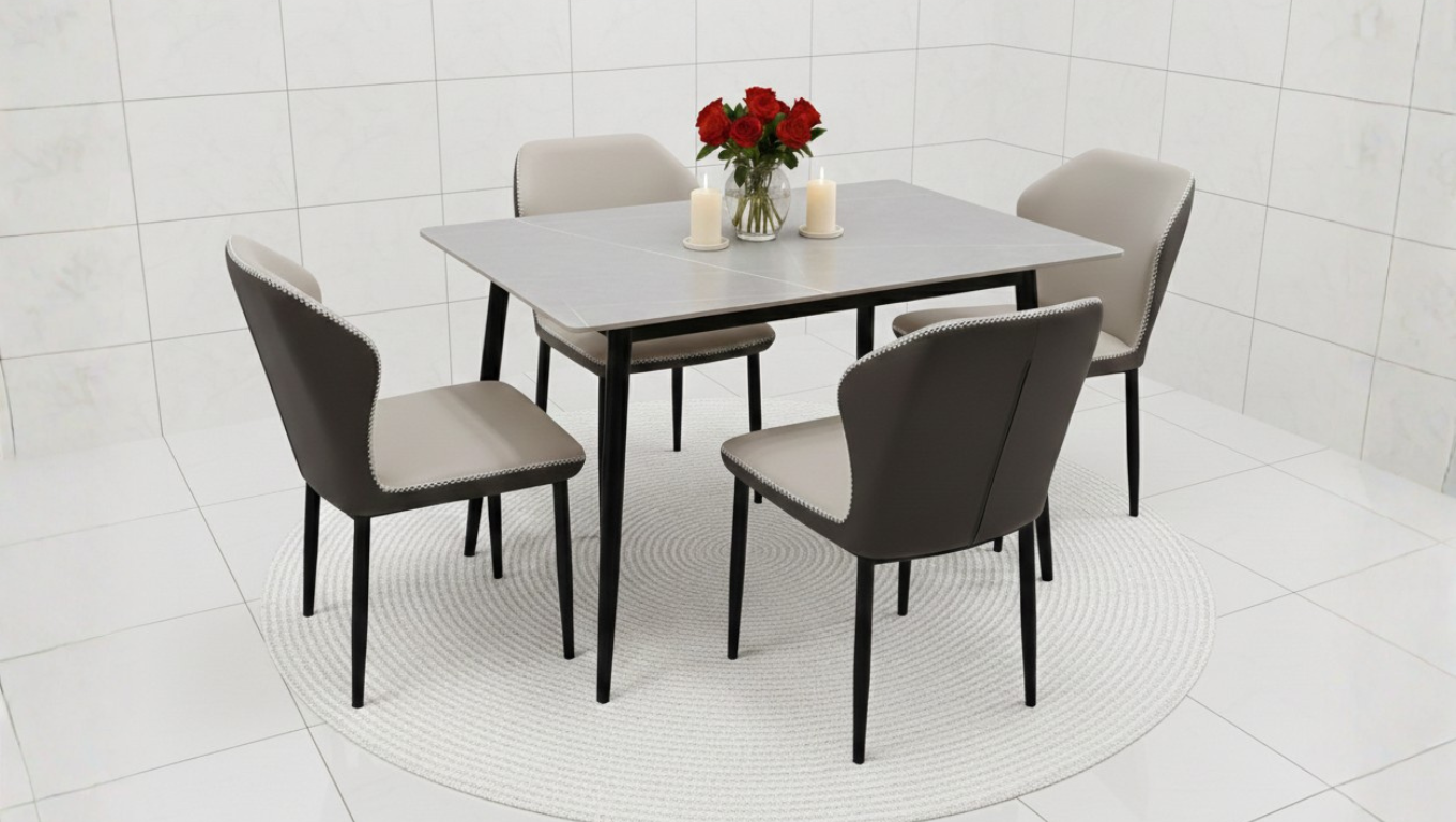 Marble Rectangular 4 Seater Dining Table Set with Chairs