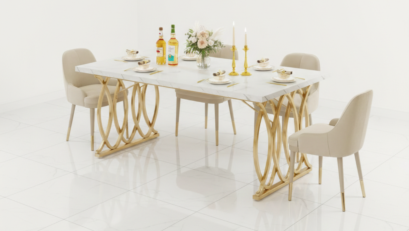 Modern Rectangular 4–6 Seater Dining Table with Geometric Base