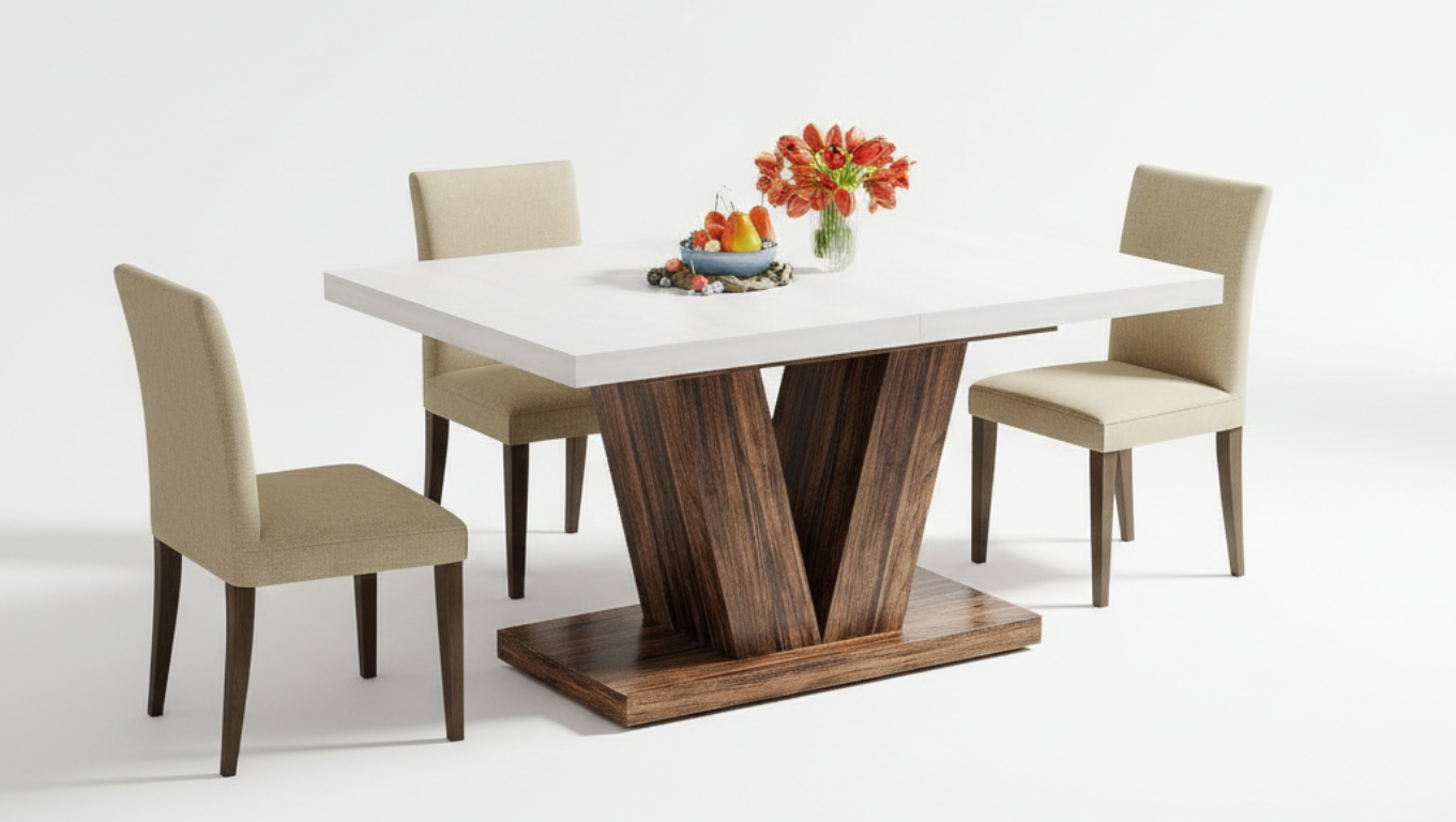 Wooden Farmhouse Pedestal 4 Seater Dining Table