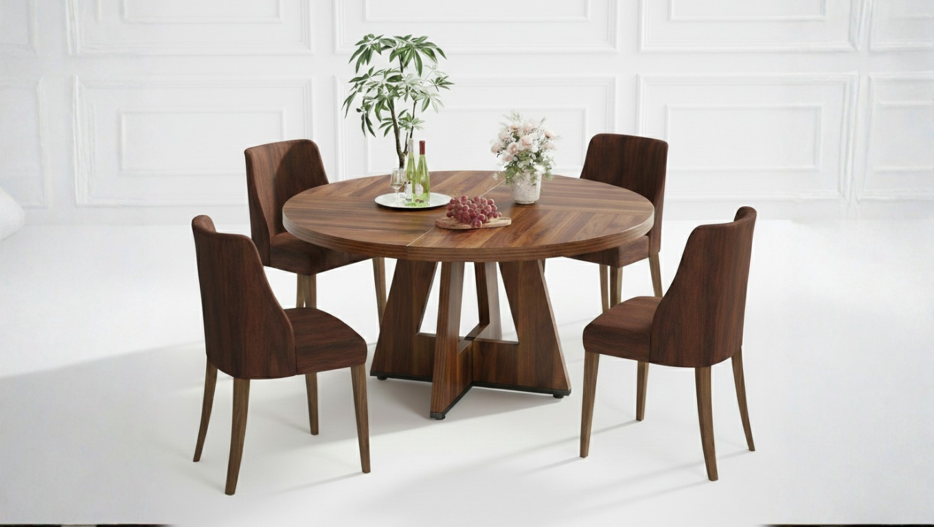 Wooden Round 4 Seater Dining Table Set